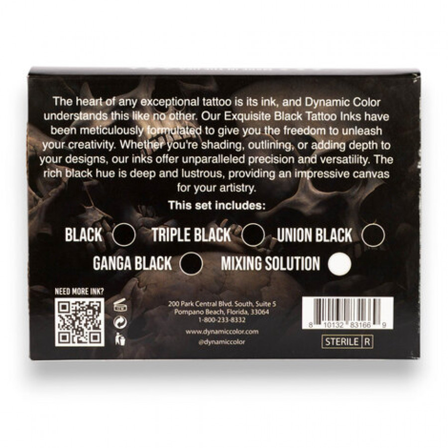 Тату краска Dynamic Colors Black Collection Color Set (4 пигмента + разбавитель) 30 мл